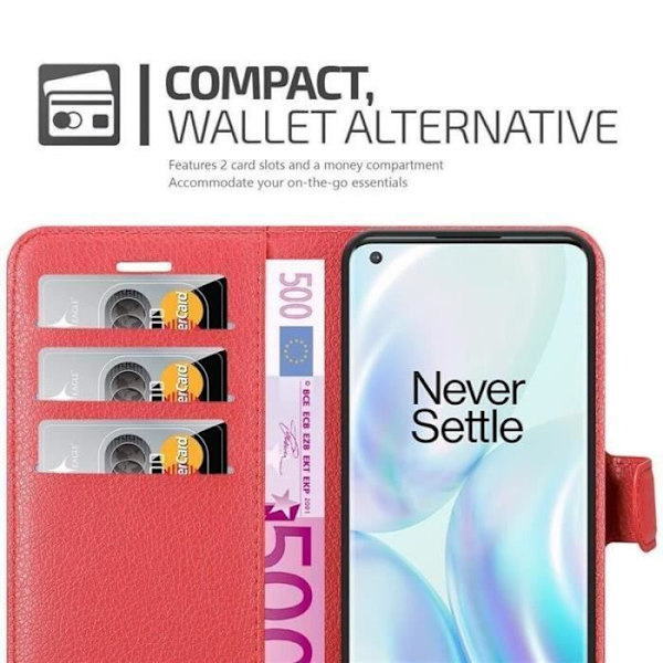 Coque - CADORABO - Oneplus 8 Pro - Similicuir - Röd - Fästande stöd funktion Röd