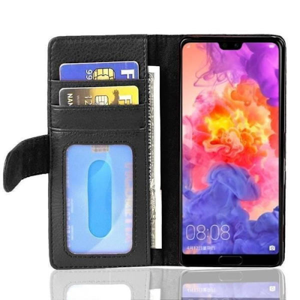 Plånboksfodral - CADORABO - Huawei P20 - Syntetiskt läder - 3 kortfack - Magnetstängning Svart