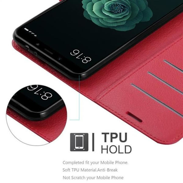 Cadorabo Fodral till Xiaomi Mi A2 - 6X - i rött - Bokfodral med magnetisk stängning, stativfunktion och plats för