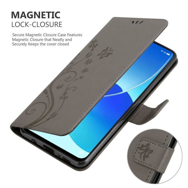 Coque för Oppo Reno6 5G - CADORABO - Grå Blommig - Syntetläder - Ställfunktion - Plånbok Blommig grå