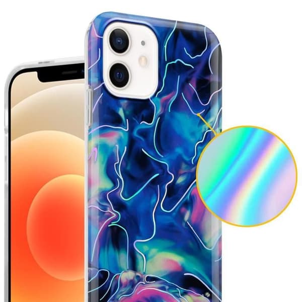Skal för iPhone 12 / 12 PRO i Blå Rosa Marmor Nr. 17 Skyddsetui Blå