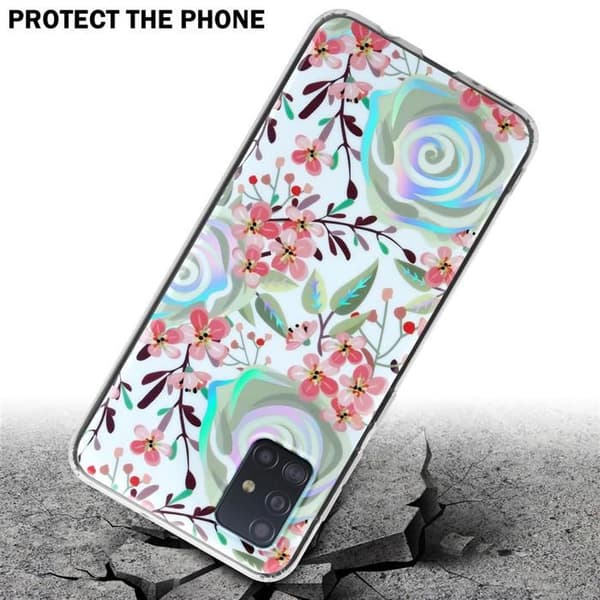 Skyddsfodral för Samsung Galaxy A51 4G / M40s i PERSIKOFLOWER Design, Blomsterdesign Vit