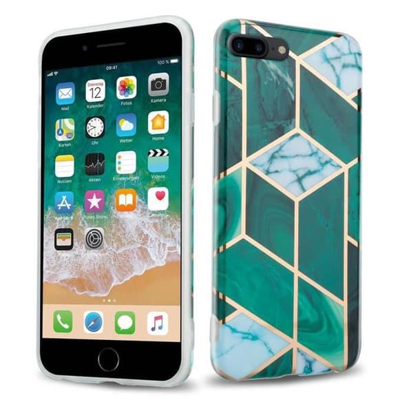 Skal för iPhone 7 PLUS / 7S PLUS / 8 PLUS i Marmor Guld Vit Mörkgrön Nr. 6 Skyddsetui Grön