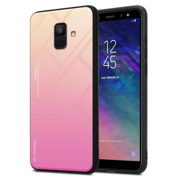 Coque - CADORABO - Samsung Galaxy A6 2018 - Bicolor Gul-Rosa - Antiglidande - TPU/Silikon GUL - ROSA