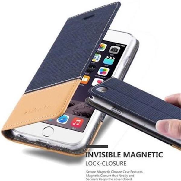 Apple iPhone 6 Fodral - iPhone 6S i MÖRKBLÅ BRUN från Cadorabo (TYG-LÄDERDESIGN) Helt skyddsfodral med flik