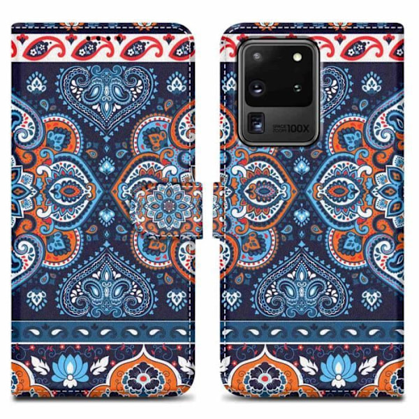 Coque - CADORABO - Samsung Galaxy S20 ULTRA - Mandala Blå - Magnetisk stängning - Horisontellt ställ. Blå