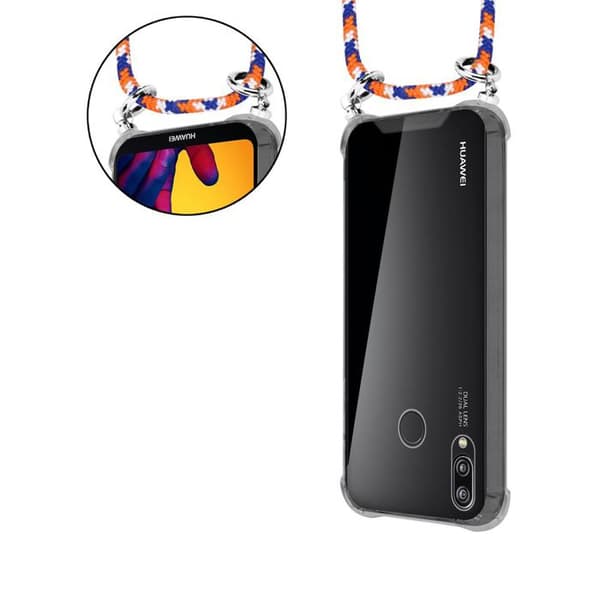 Fodral för Huawei P20 LITE 2018 / NOVA 3E med axelrem i ORANGE BLÅ VIT med justerbar snodd Blå