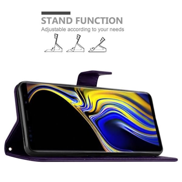 Coque - CADORABO - Samsung Galaxy NOTE 9 - Blommönstrad konstläder - Stödfunktion - 3 kortfack Lila