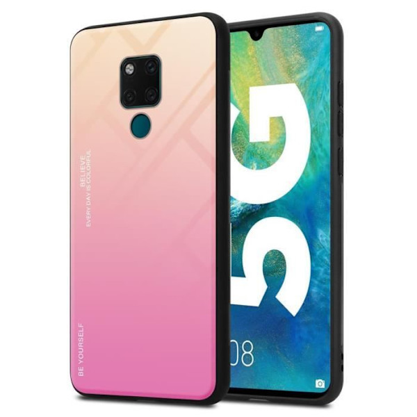 Cadorabo Fodral för Huawei MATE 20 i GUL - ROSA Skyddsfodral Tvåfärgat härdat glas silikon TPU Gul, Rosa