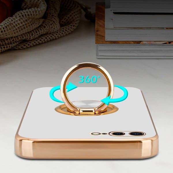 Skal för iPhone 7 PLUS / 7S PLUS / 8 PLUS Glansig Vit - Guld med kameraskydd Vit