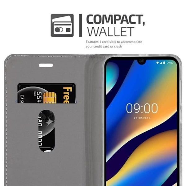 Plånboksfodral - CADORABO - WIKO VIEW 3 LITE - Läderimitation - Horisontellt stativ - Kortfack Svart