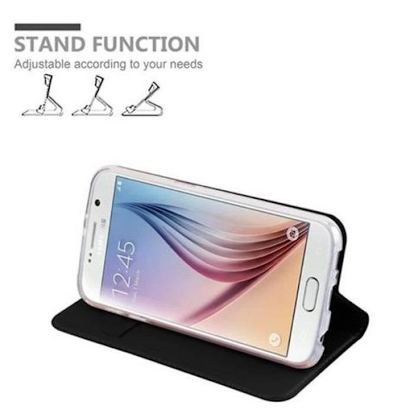 Samsung Galaxy S6 Fodral i CLASSY BLACK från Cadorabo (METALLIC MATT Design) Helt skyddsfodral med flip flap och stativ