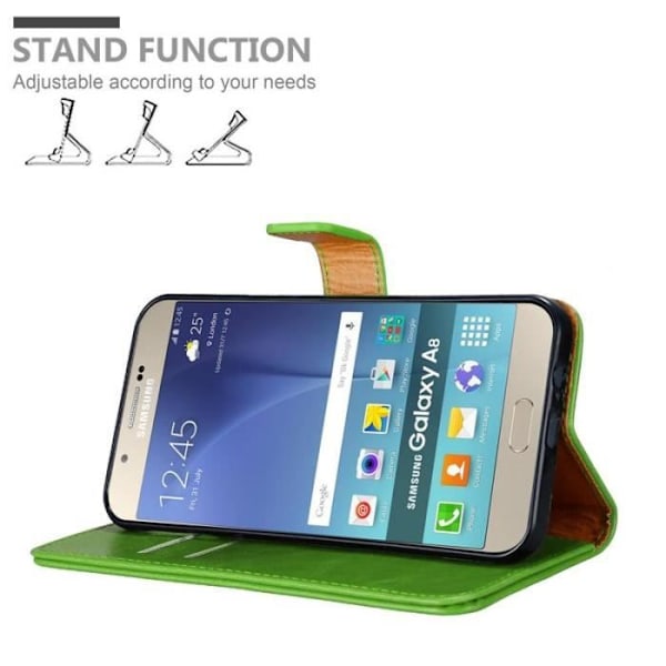 Fodral - CADORABO - Samsung Galaxy A8 2015 - Läderimitation - Grön - Stativfunktion och kortfack Grön