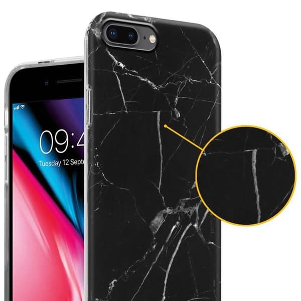 Skal för iPhone 7 PLUS / 7S PLUS / 8 PLUS i Svart Vit Marmor Nr. 22 Skyddsetui Svart
