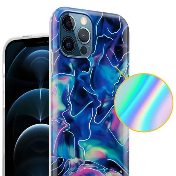 Skal för iPhone 12 PRO MAX i Blå Rosa Marmor Nr. 17 Skyddsetui Blå