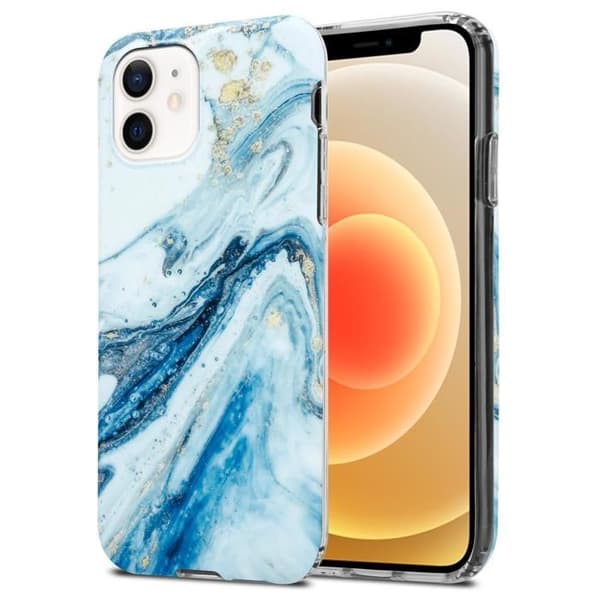 iPhone 12 PRO MAX-fodral i blå och vit marmor nr 24 skyddsetui Vit