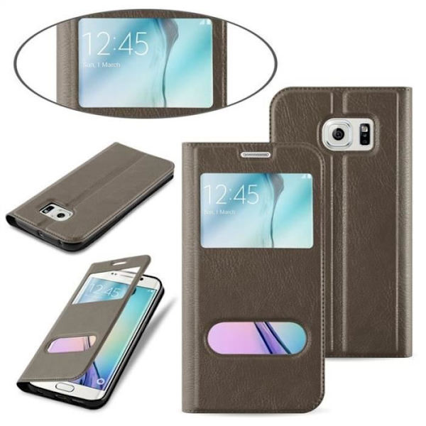 Cadorabo Fodral till Samsung Galaxy S6 EDGE PLUS i STONE BROWN – Skyddsfodral med horisontellt stativ och två fönster – Visa