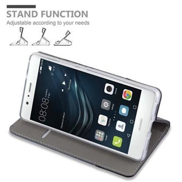 Coque Huawei P9 LITE - CADORABO - Design TISSUE-SIMILICUIR - Mörkblå svart - Flexibel - Magnetisk mörkblå svart