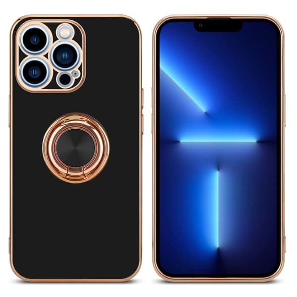 iPhone 13 PRO MAX Glansig Svart - Guld med kameraskydd Svart