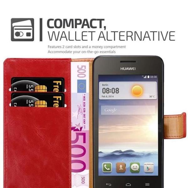 Fodral - CADORABO - Huawei Y330 - Läderimitation - Röd - Stativfunktion Röd