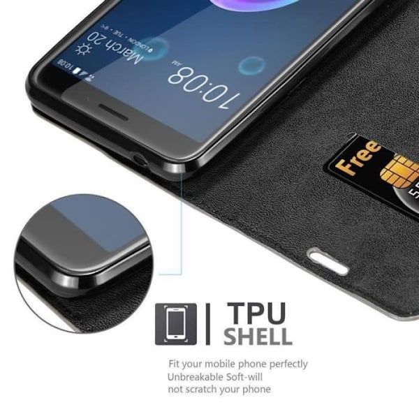 Coque - CADORABO - HTC Desire 12 - Syntetiskt läder - Magnetstängning - Ställfunktion kastanj