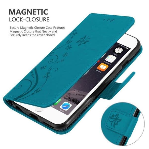 Fodral med lock för iPhone 6 PLUS / 6S PLUS Etui i BLÅ BLOMSTER Design Blomster Plånbok Blå