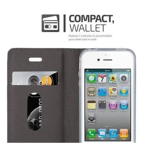 Apple iPhone 4 Fodral - iPhone 4S i GRÅ SVART från Cadorabo (TYG-LÄDER DESIGN) Helt skyddsfodral med flipflik