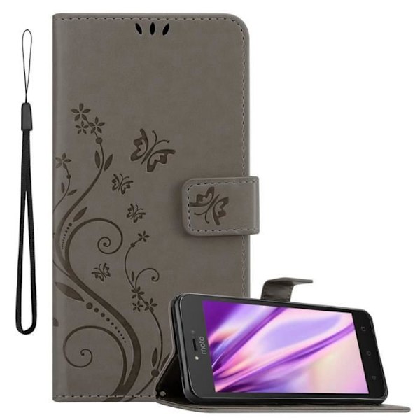 Coque - CADORABO - Motorola MOTO C - Similläder - Blommönster - Ställfunktion - Kortfack Blommig grå