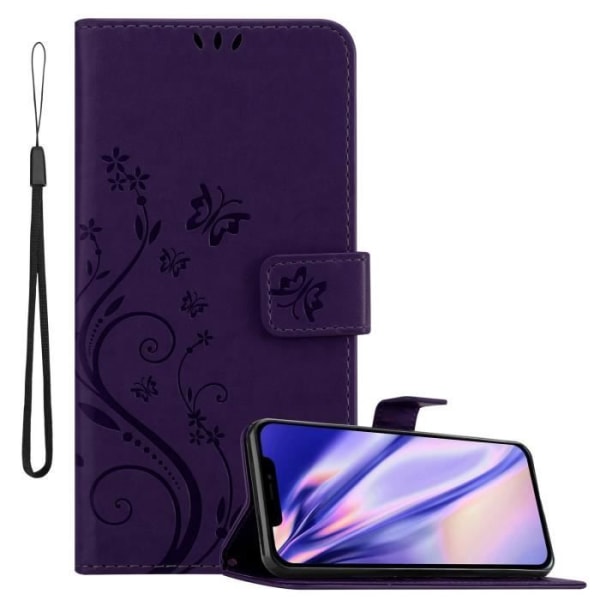Skyddsfodral för iPhone 13 PRO - CADORABO - Mörklila Blommor - Syntetläder - Ställfunktion - Komplett Skydd Mörk lila