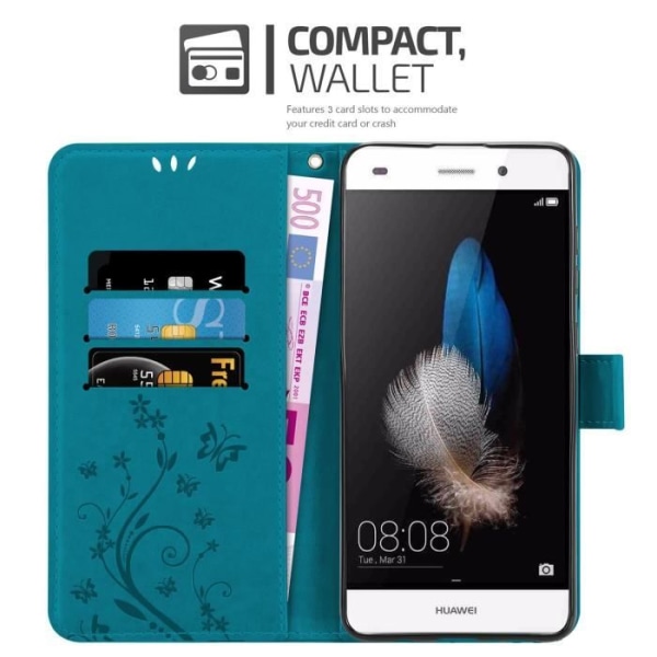 Coque för Huawei P8 LITE 2015 - CADORABO - Blomsterfodral - Syntetläder - Ställfunktion - Platser för kort BLOMMA BLÅ