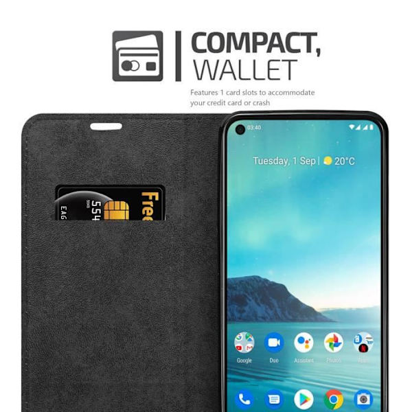 Skydd - CADORABO - Nokia 3.4 - Svart Natt - Magnetisk stängning - Ställfunktion NATTSVART