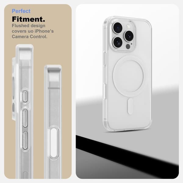 Transparent iPhone 16 PRO-skal Stötsäkert MagSafe-kompatibelt Skydd Vit