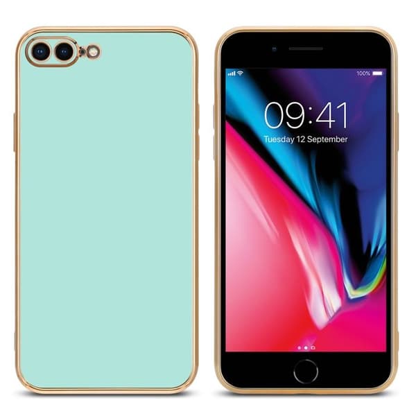 Skal för iPhone 7 PLUS / 7S PLUS / 8 PLUS Glansig Mintgrön - Guld med skydd för kamera Grön