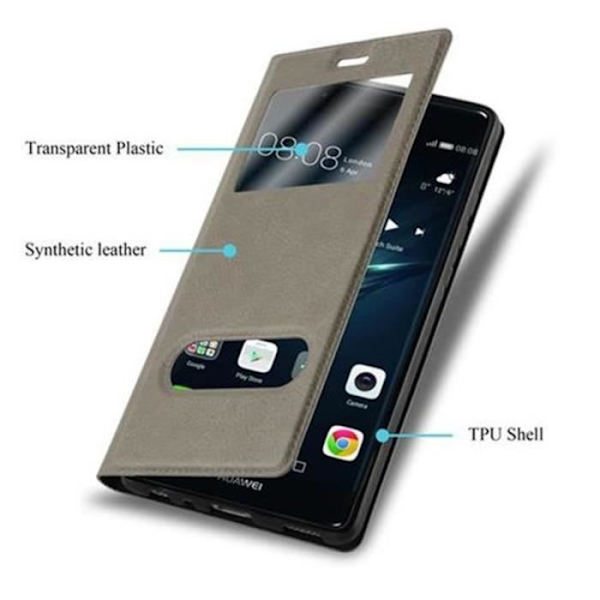 Huawei P9 Fodral i STONE BROWN av Cadorabo (Design VIEW) Helt skyddsfodral med Flip Flip, horisontellt stativ och