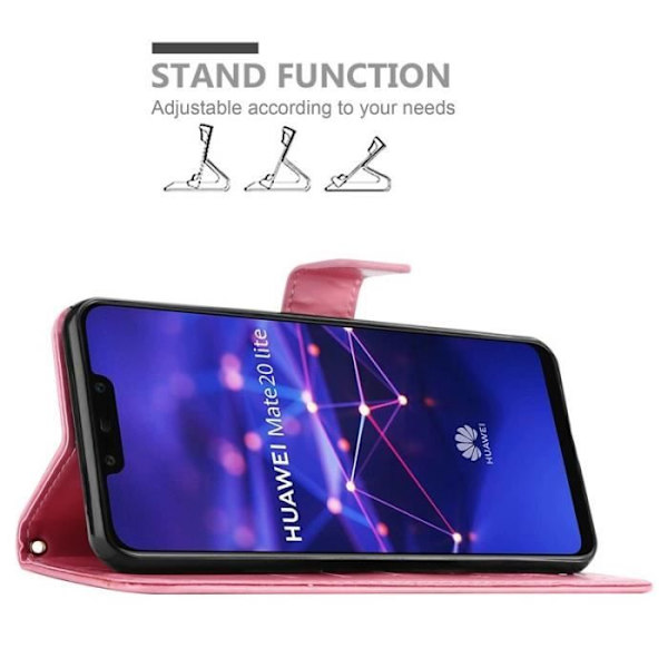 Fodral till Huawei MATE 20 LITE - CADORABO - Blommönster - Imiterat läder - Stativfunktion - 3 kortplatser Rosa