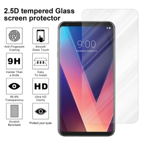 Cadorabo härdat glas LG V30 skärmskyddsfilm härdat skydd för display TRANSPARENT Transparent