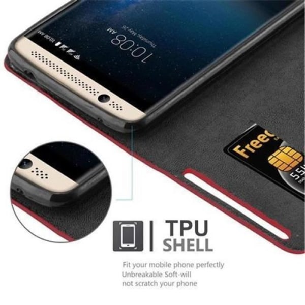 ZTE AXON 7 Fodral i APPLE RED från Cadorabo (INVISIBLE MAGNETIC CLOSURE Design) Helt skyddsfodral med flip flik