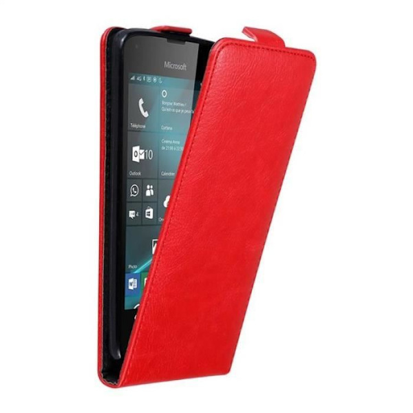 Flip-fodral - CADORABO - Nokia Lumia 550 - Röd konstläder - Magnetisk stängning - Fullständigt skydd Röd