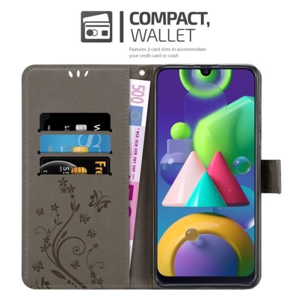 Coque för Samsung Galaxy M31 - CADORABO - Grå Blommig - Syntetläder - Plånboksfodral - Skydd Ställ Blommig grå