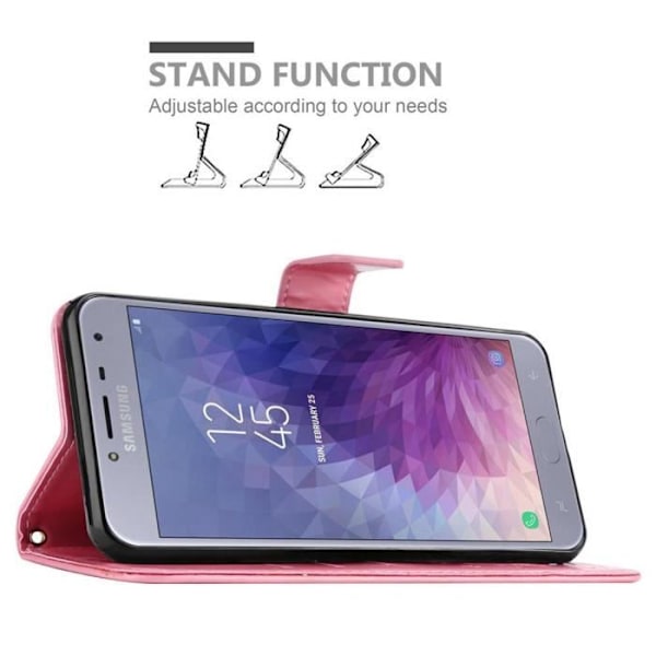 Coque - CADORABO - Samsung Galaxy J4 2018 - Similicuir - Blommönster - Ställfunktion Rosa blommig