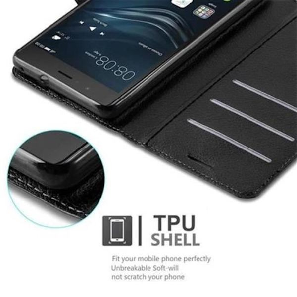 Cadorabo Huawei P9 LITE Fodral SVART Fullt skydd Fodral Fodral Magnetlås (stöder stativ och kortplats)
