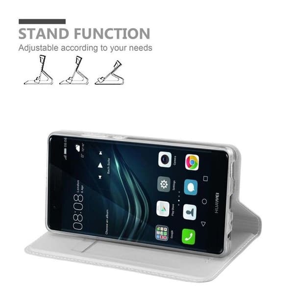 Fodral med lock för Huawei P9 Plånbok i KLASSISK SILVER Stötsäker Grå