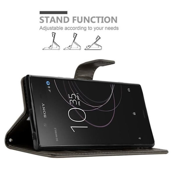Fodral - CADORABO - Sony Xperia XZ1 - Blommigt konstläder - Magnetisk stängning - Stativfunktion Grå