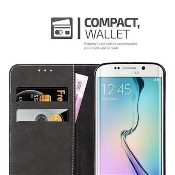 Cadorabo-fodral Samsung Galaxy S6 EDGE ROSA SVART Imitationsläder (LÄDER/MOKA) Magnetiskt fodralhölje stöder stativ och kortplats