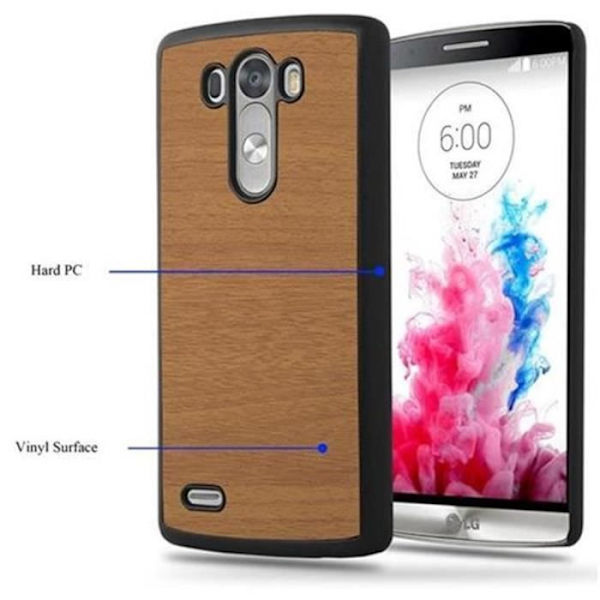 LG G3 WOODY BROWN Fodral Cadorabo WOODY Design Hårt Fodral Skydd Anti Chock Skydd Ultra Slim Bumper Fodral