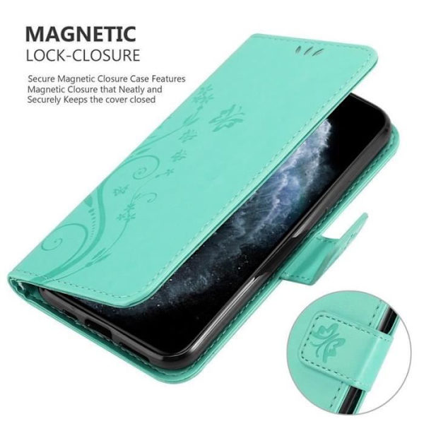 Coque - CADORABO - iPhone 11 - Simili läder Blommönster - Magnetstängning - Ställfunktion Grön