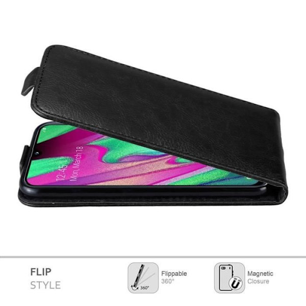 Flip-fodral - CADORABO - Samsung Galaxy A40 - Svart läderimitation - Magnetisk stängning - Fullständigt skydd Svart