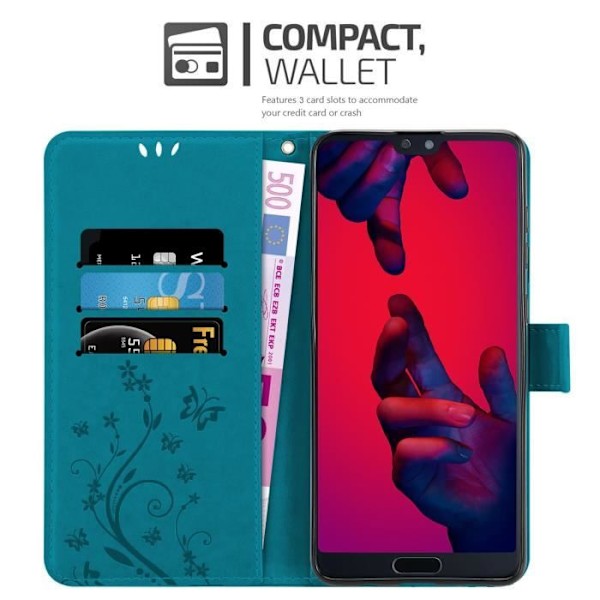 Coque - CADORABO - P20 PRO / P20 PLUS - Floral - Similicuir - Magnetisk stängning Blå