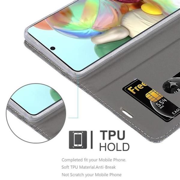 Plånboksfodral - CADORABO - Samsung Galaxy A71 - Imiterat läder - Horisontellt stativ - Kortplatser Grå