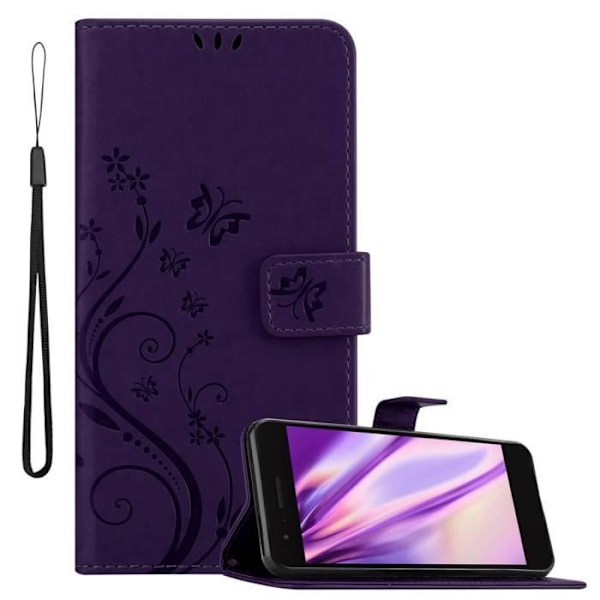 Etui för LG K8/K9 2018 - CADORABO - Mörklila Blommönster - Syntetläder - Ställfunktion - Plats för Kort Mörklila blommig